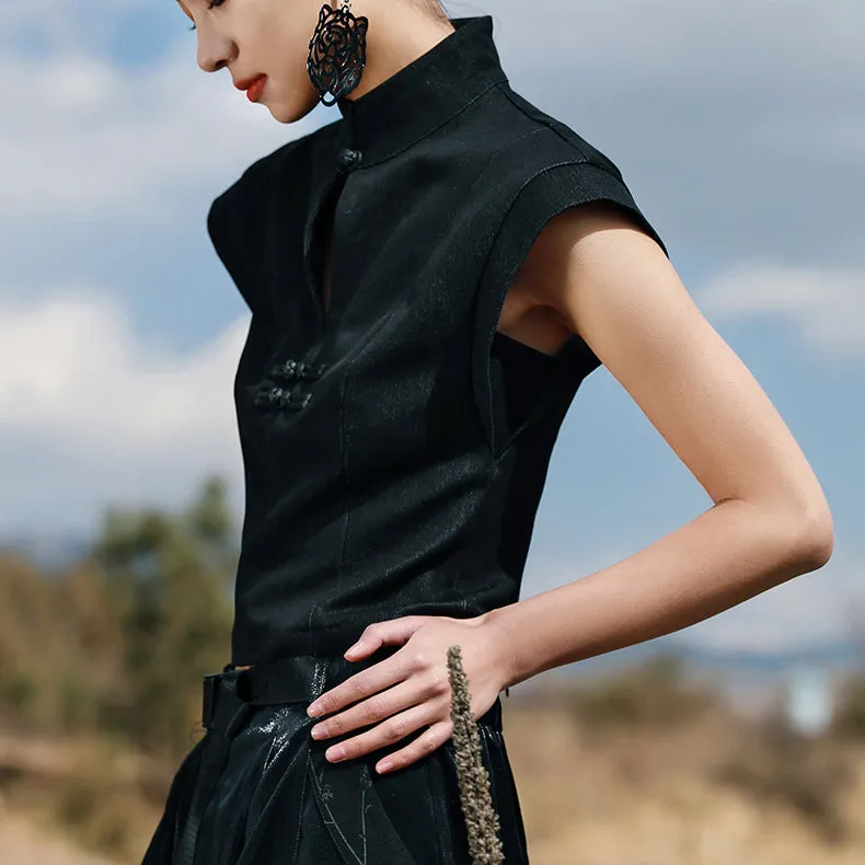 black lady cheongsam tops