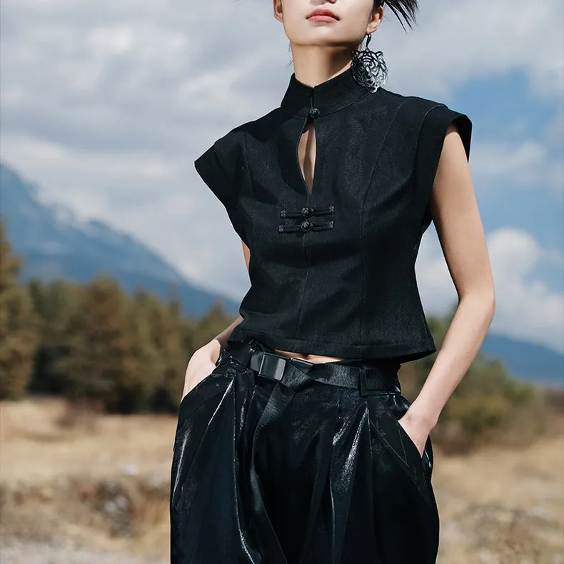 black lady cheongsam tops