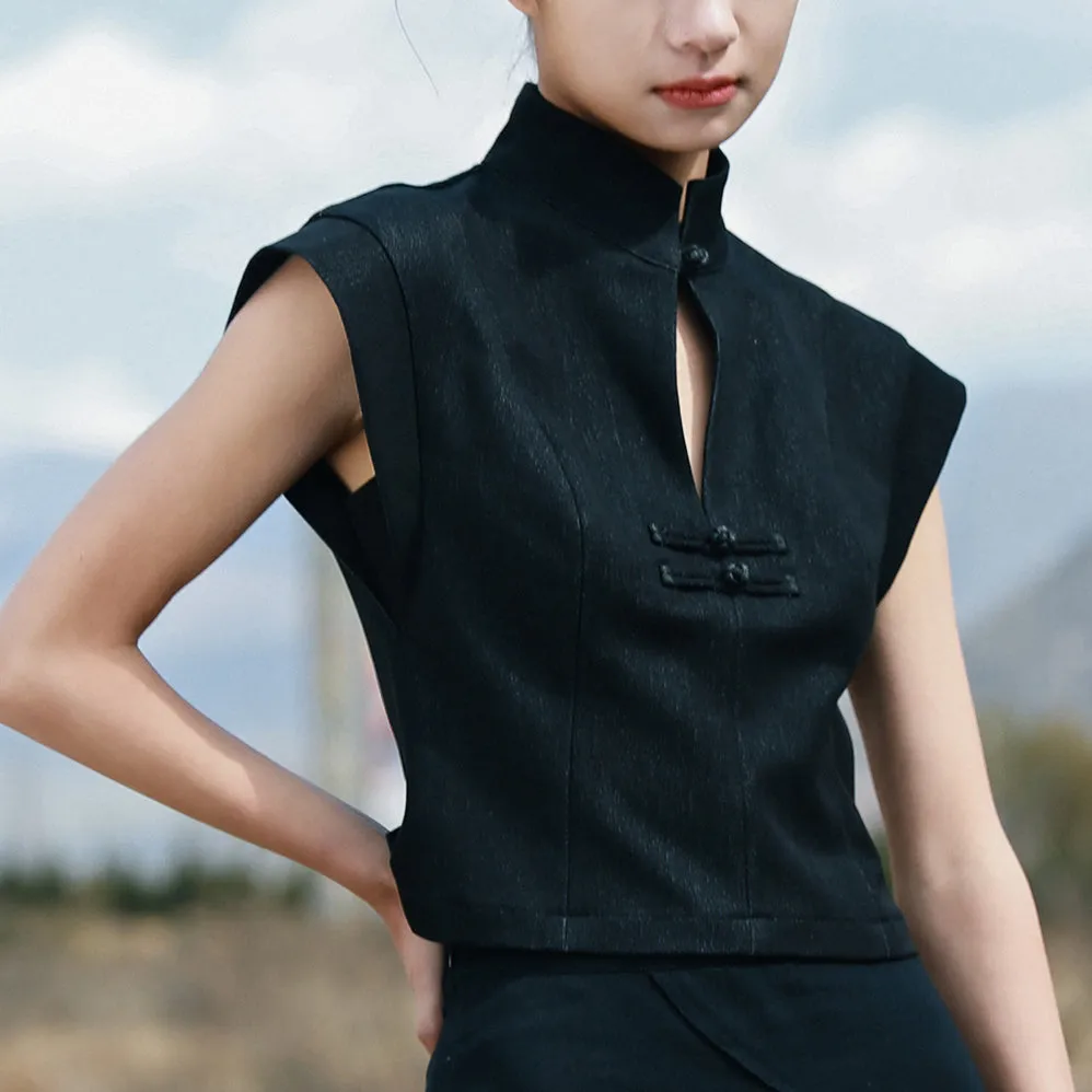 black lady cheongsam tops