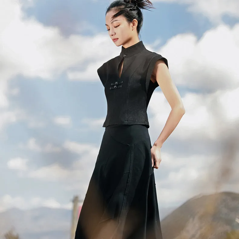 black lady cheongsam tops
