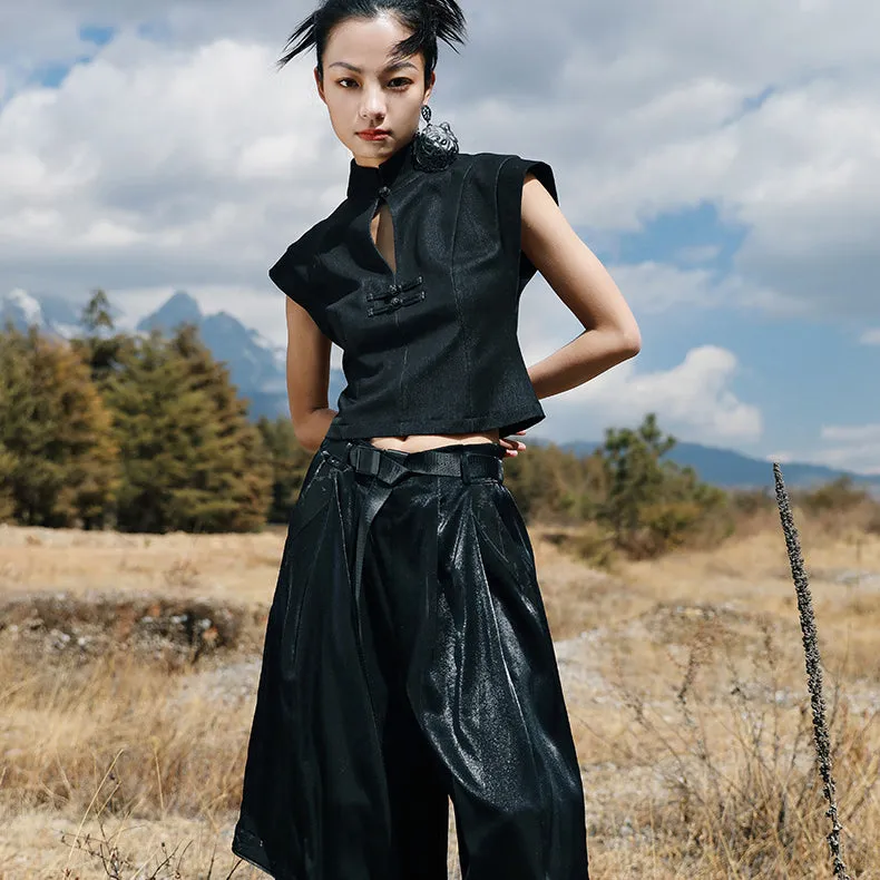 black lady cheongsam tops