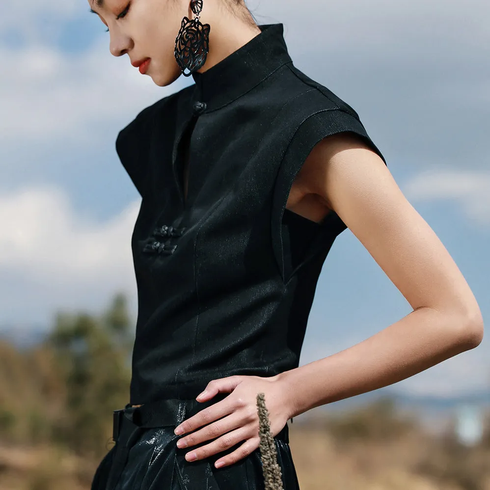 black lady cheongsam tops
