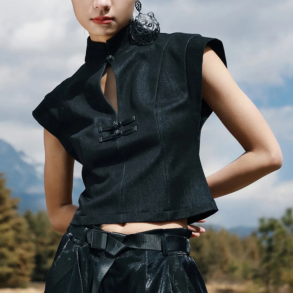 black lady cheongsam tops