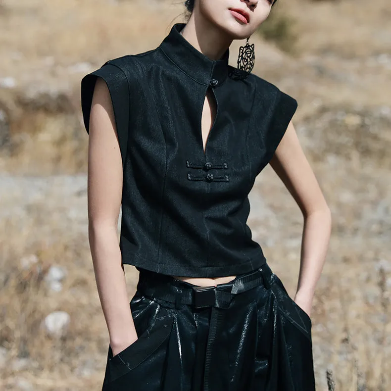 black lady cheongsam tops