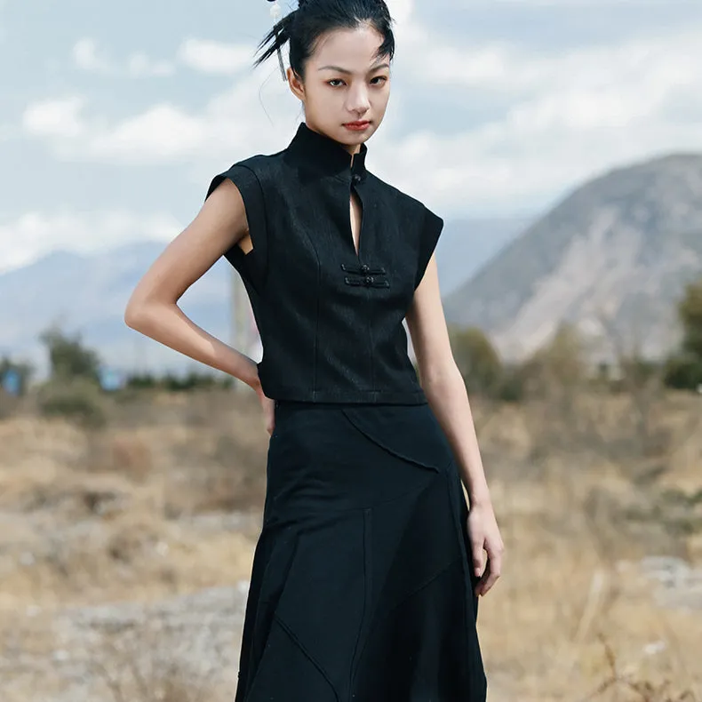 black lady cheongsam tops
