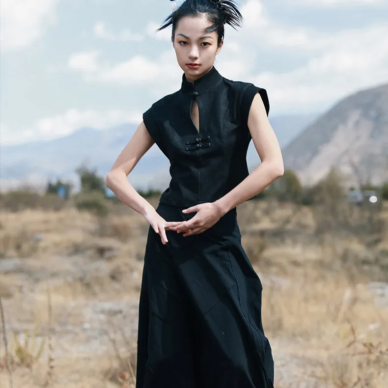 black lady cheongsam tops