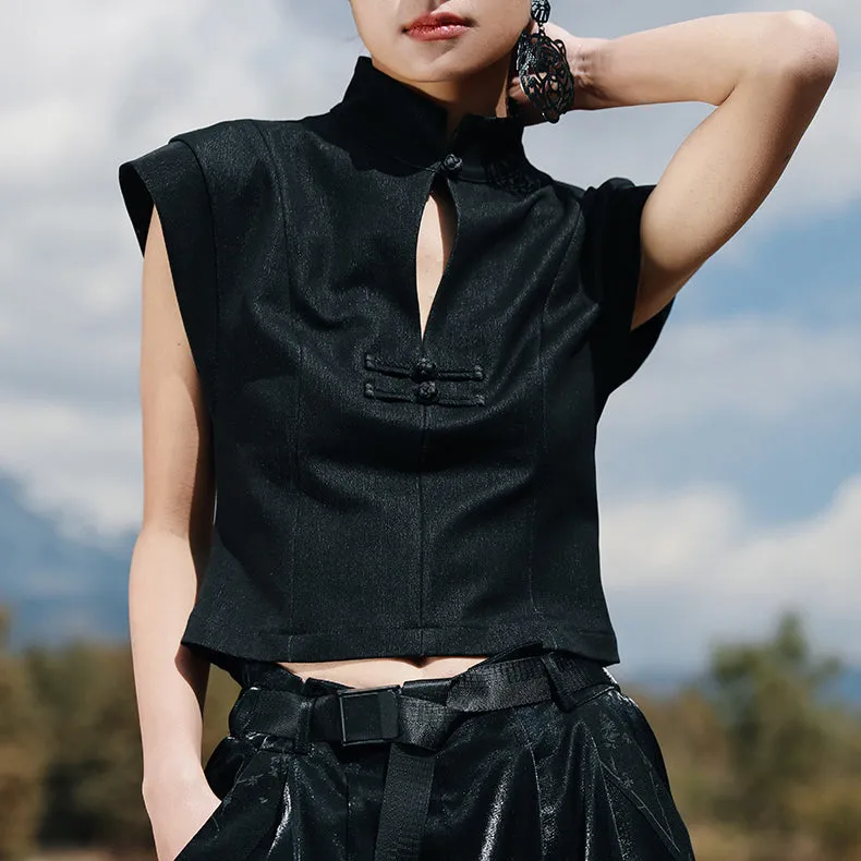 black lady cheongsam tops