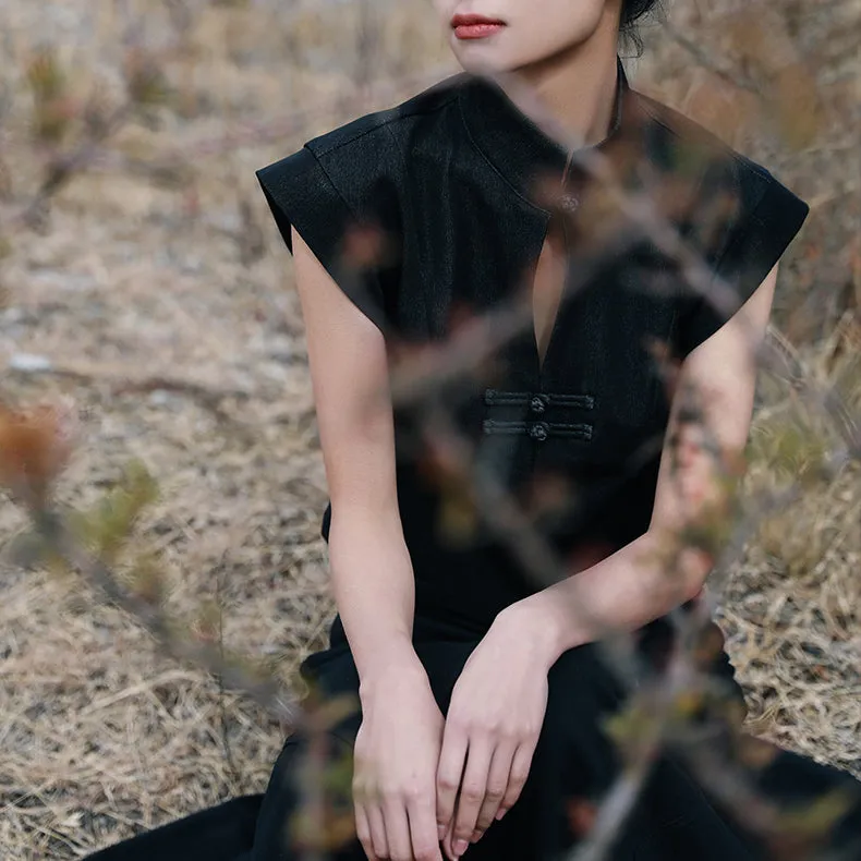 black lady cheongsam tops