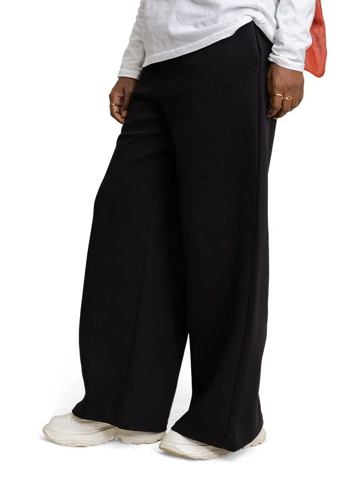 Black Ribbed Wide Leg