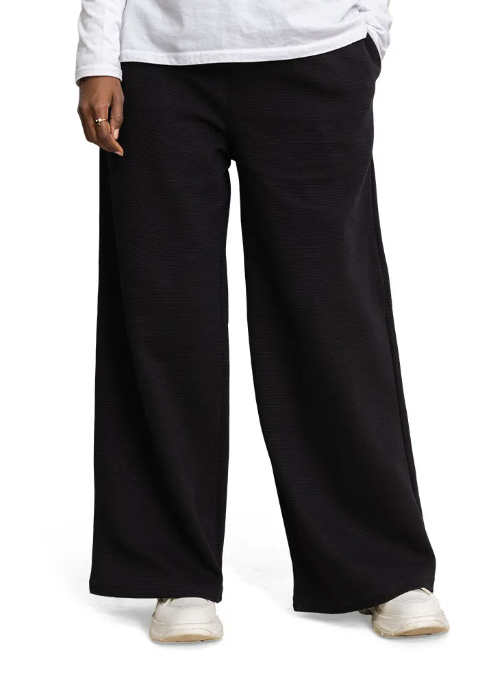 Black Ribbed Wide Leg