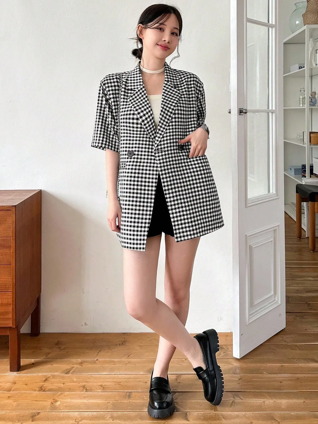 Blazer Casual de Manga Corta para Mujer
