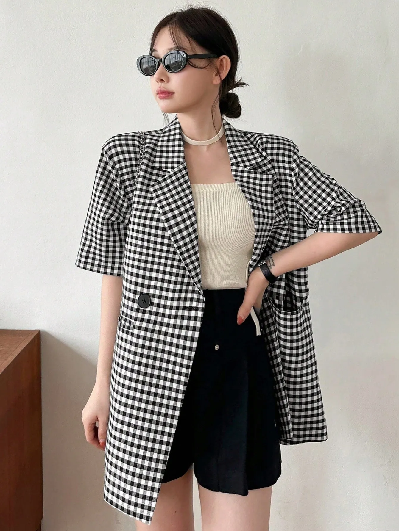 Blazer Casual de Manga Corta para Mujer