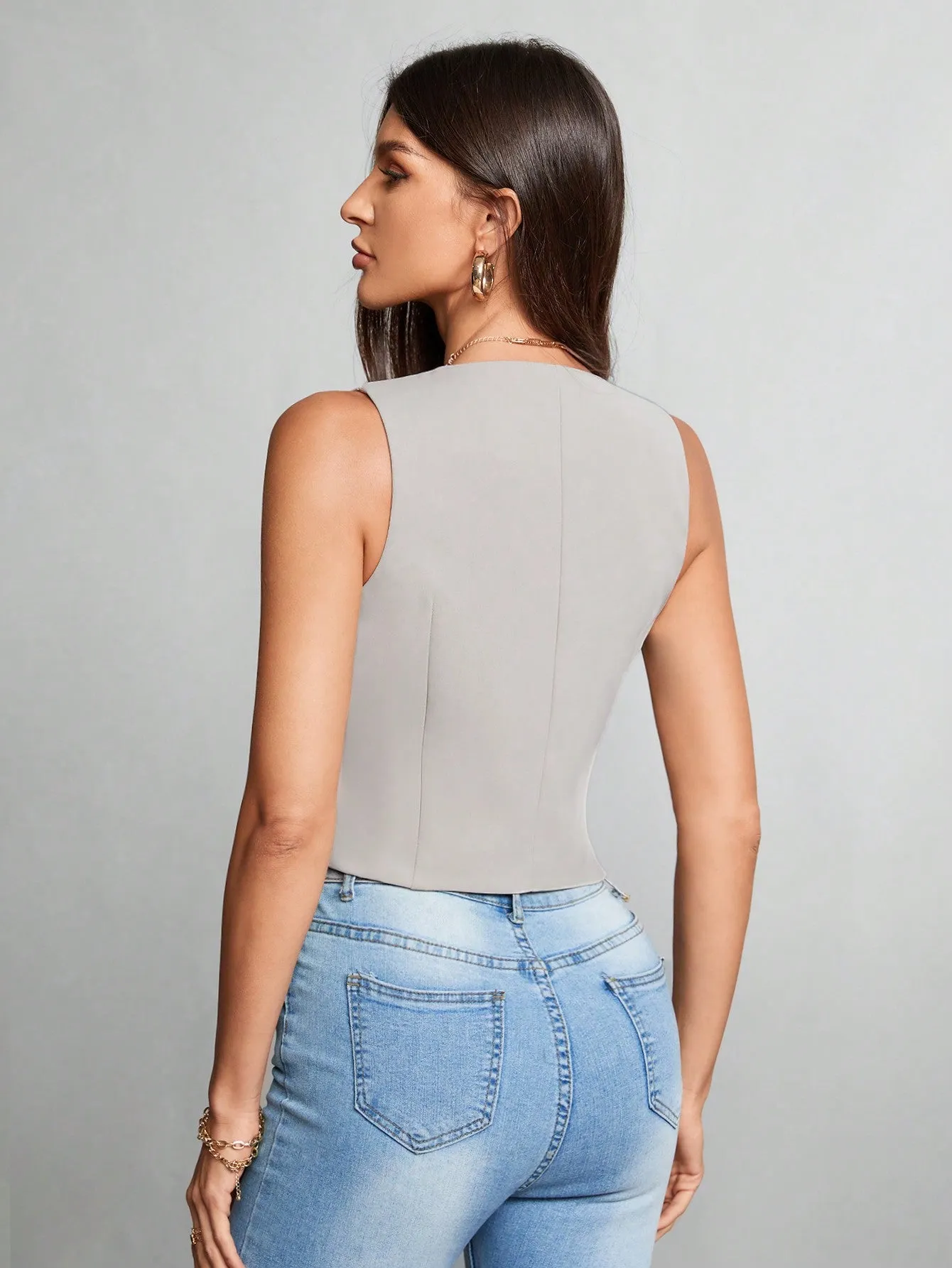 Blazer sin cuello en khaki para mujeres - Cherry Vibes CR