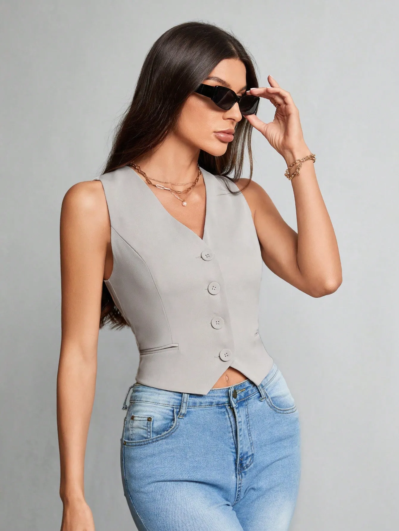 Blazer sin cuello en khaki para mujeres - Cherry Vibes CR