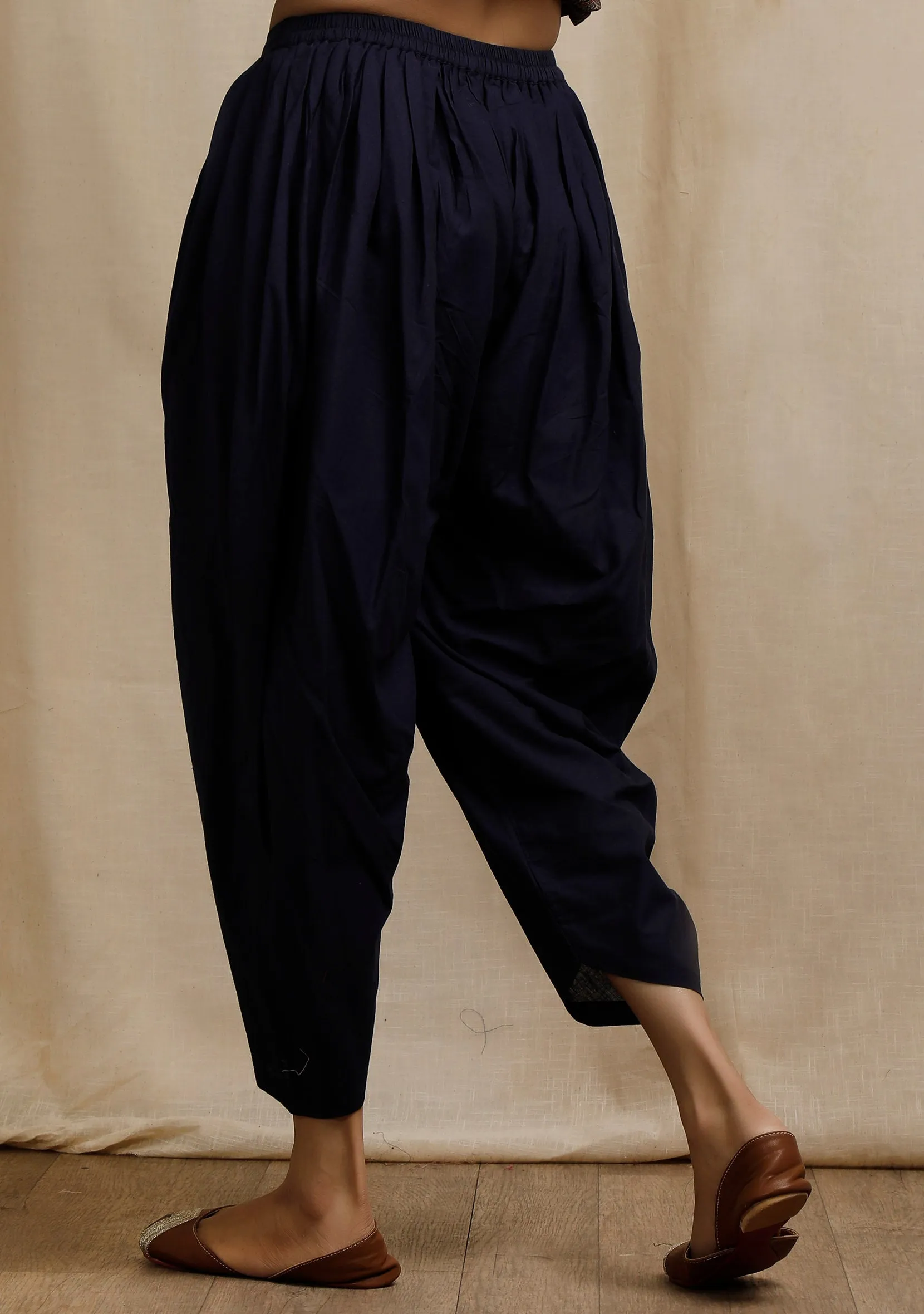 Blue Plain Cotton Dhoti Pants