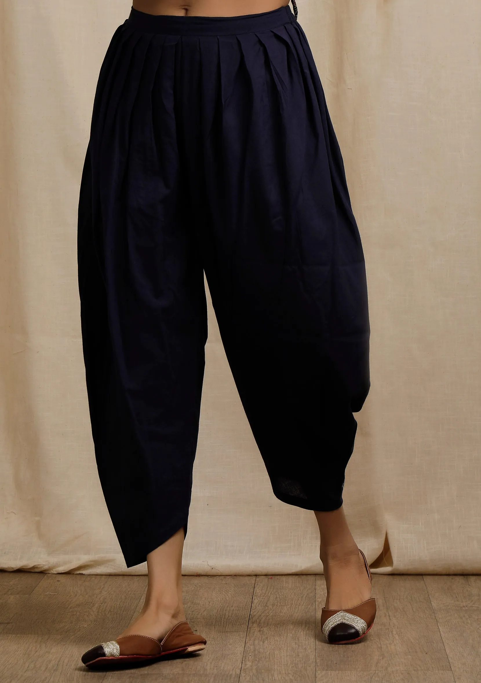 Blue Plain Cotton Dhoti Pants