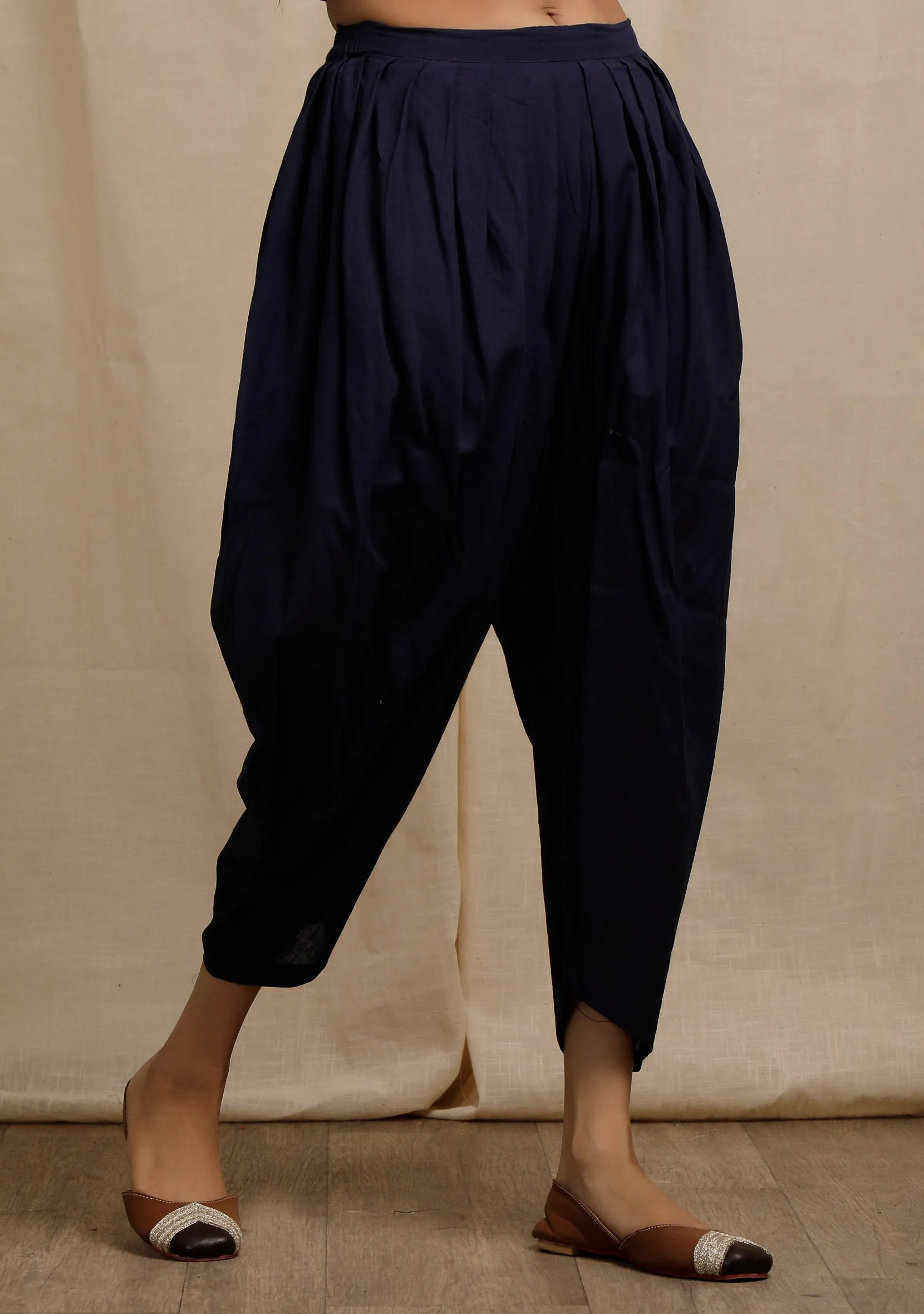 Blue Plain Cotton Dhoti Pants