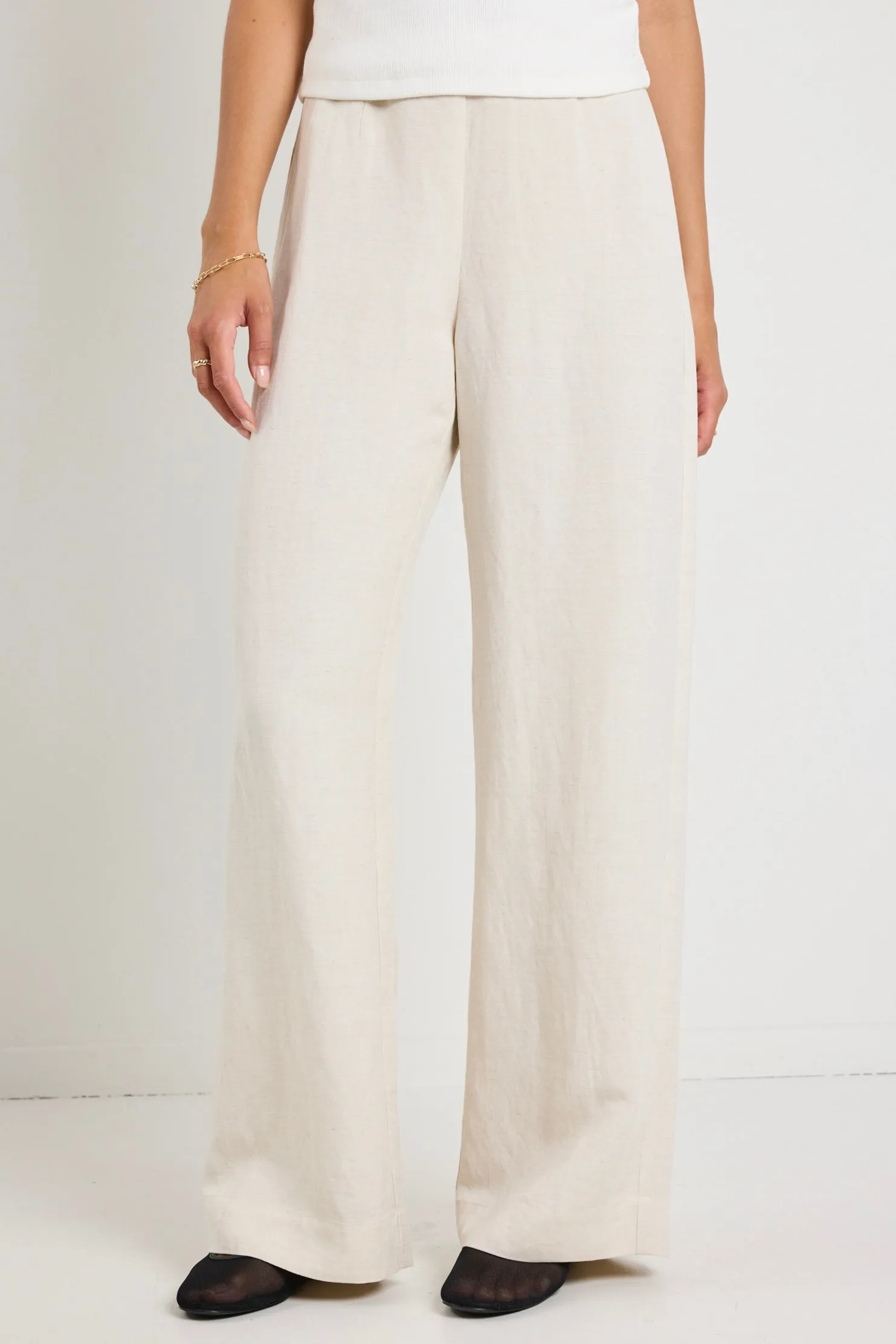 Boulevard Natural Linen Viscose Wide Leg Pants