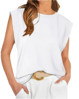 Camila Plain white top with open sleeves and round neckline