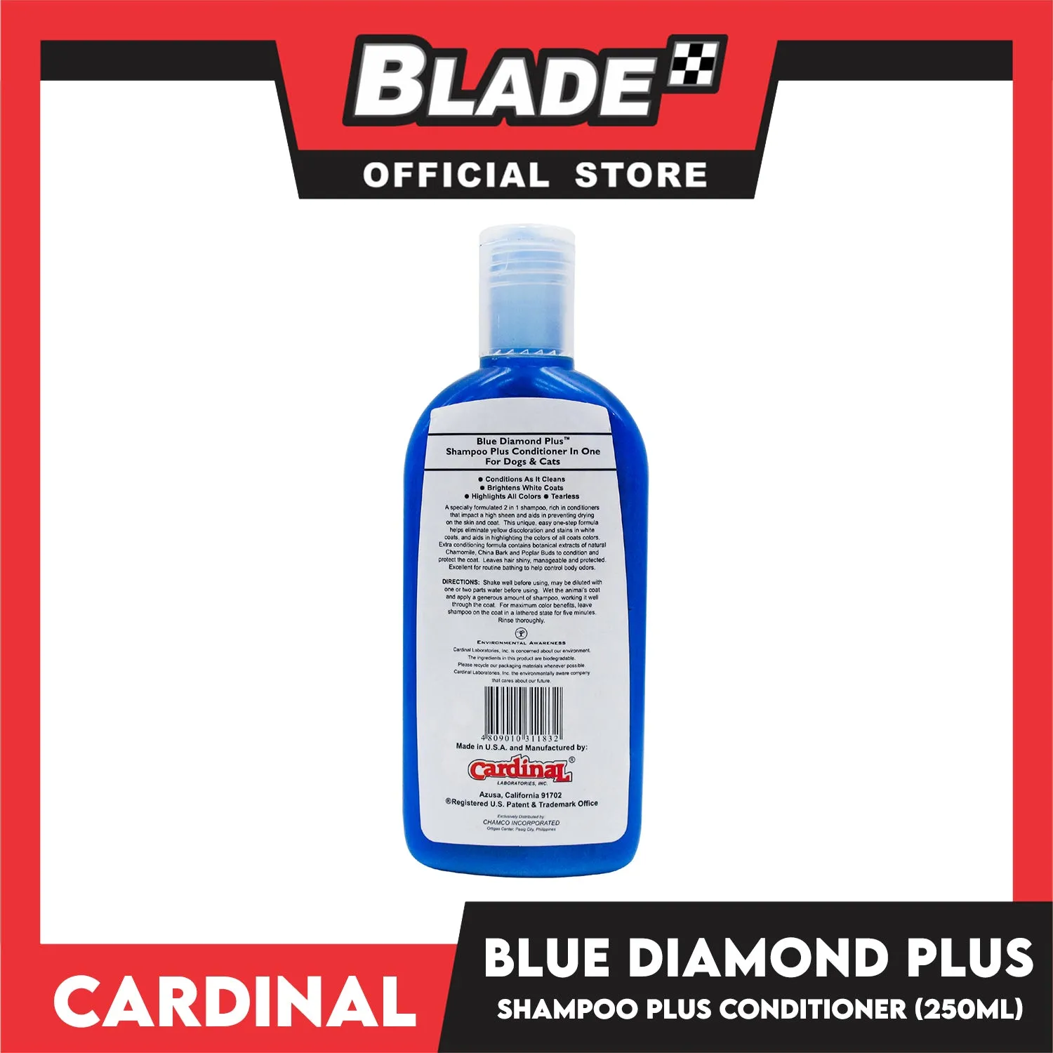 Cardinal Blue Diamond Plus Shampoo Plus Conditioner 250ml For Dogs and Cats