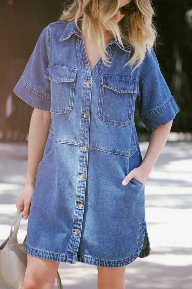 Ceres Life Side Pocket Boxy Dress - Fresh Indigo