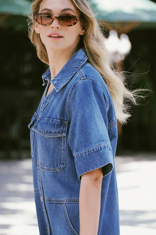 Ceres Life Side Pocket Boxy Dress - Fresh Indigo