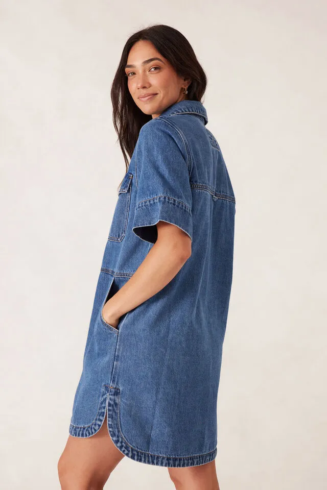 Ceres Life Side Pocket Boxy Dress - Fresh Indigo
