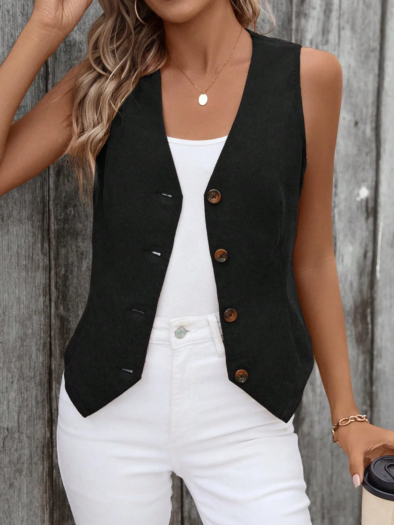 Chaleco Blazer de Pana Negro para Mujer  CR