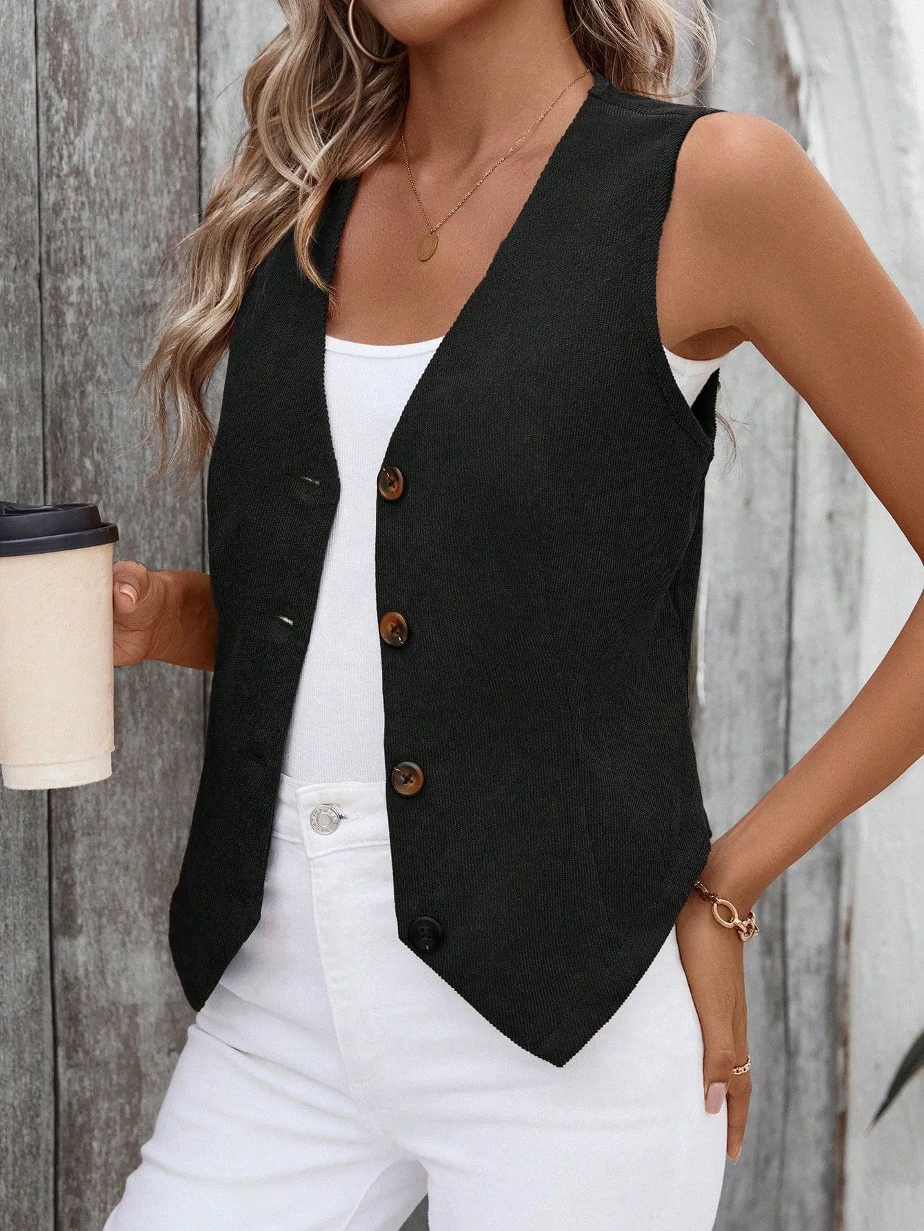 Chaleco Blazer de Pana Negro para Mujer  CR