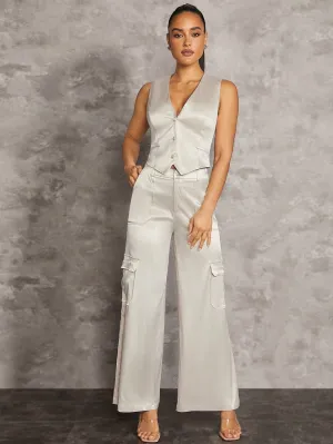 Chaleco de satén albaricoque sexy para mujer