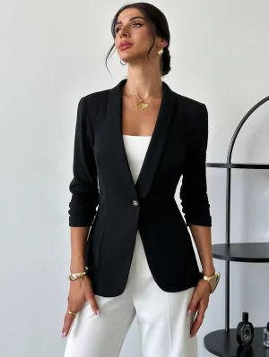 Chaqueta de Blazer Negro con Cuello de Volantes