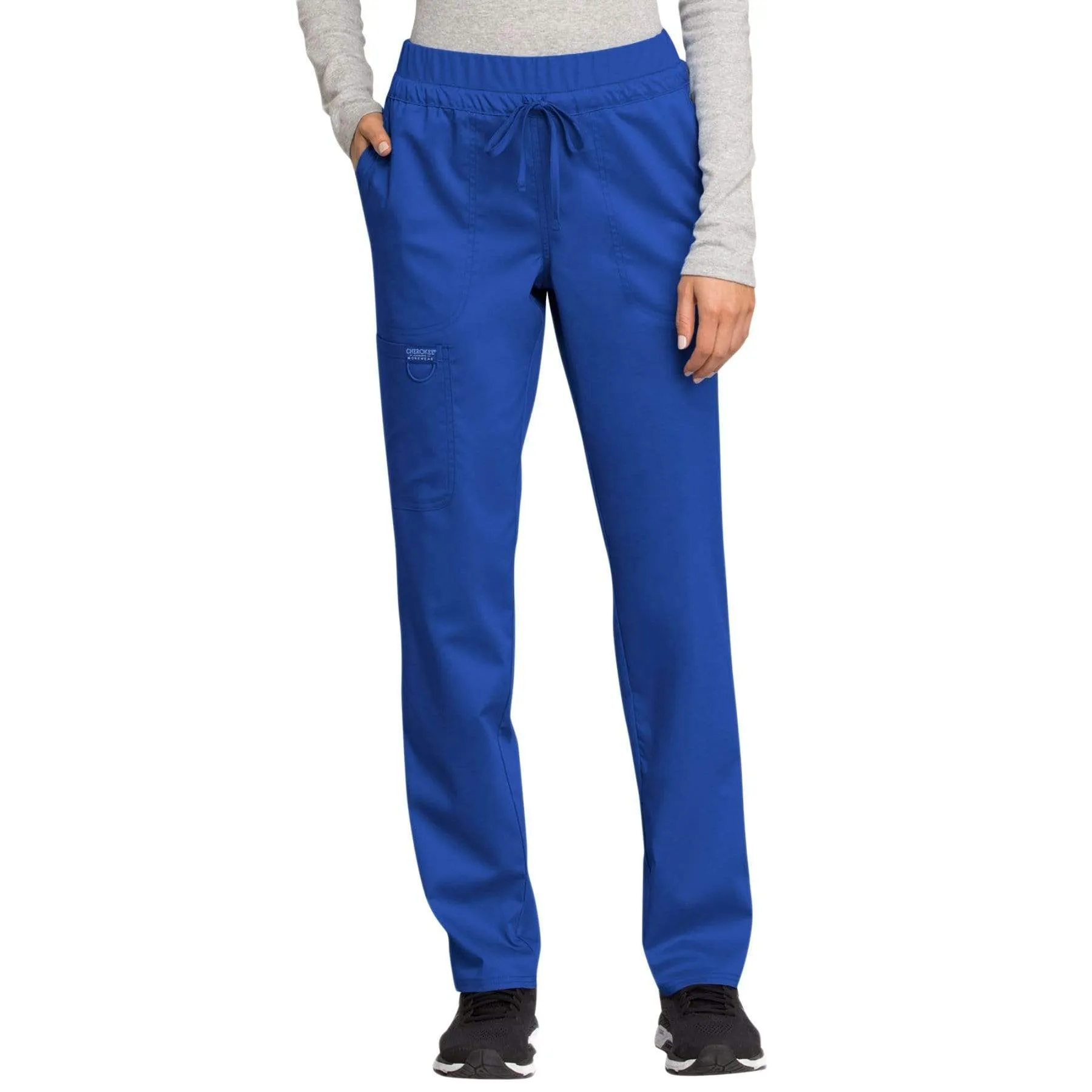 Cherokee Revolution WW105 Scrubs Pants Womens Mid Rise Tapered Leg Drawstring Royal
