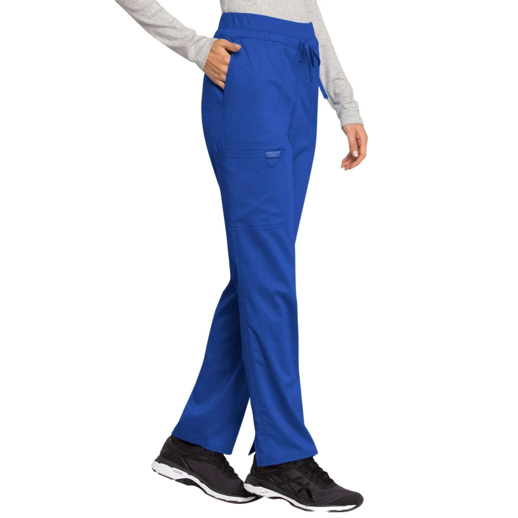 Cherokee Revolution WW105 Scrubs Pants Womens Mid Rise Tapered Leg Drawstring Royal