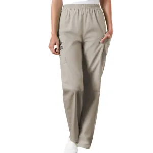 Cherokee Workwear 4200 Scrubs Pants Womens Natural Rise Tapered Pull-On Cargo Khaki