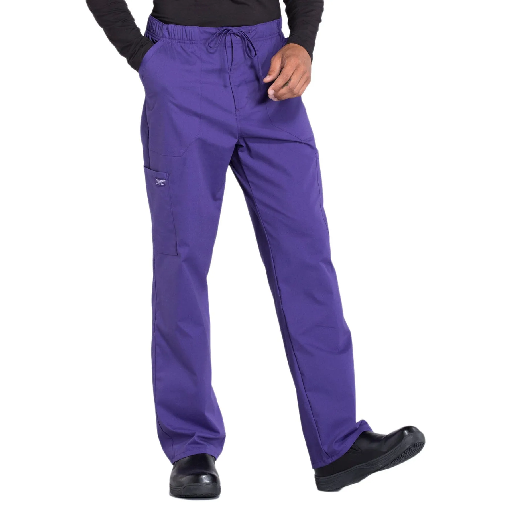 Cherokee Workwear Professionals WW190 Scrubs Pants Mens Tapered Leg Drawstring Cargo Grape