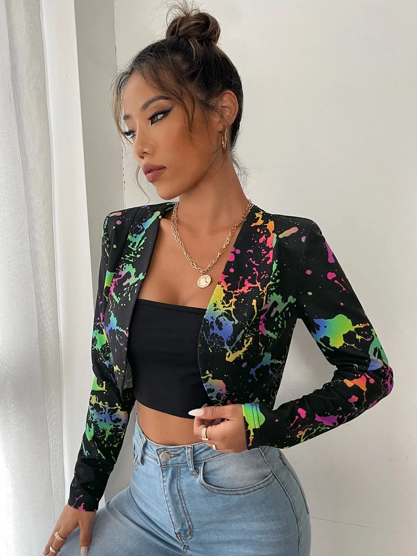 Cherry Vibes Blazer con estampado de tinte de salpicadura