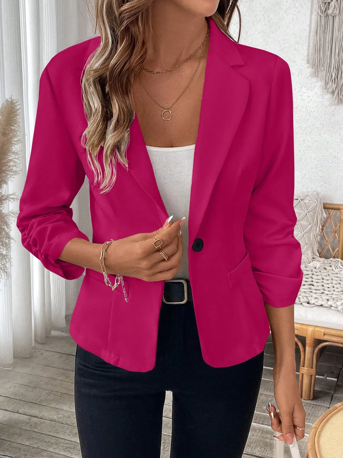 Cherry Vibes Blazer de puño fruncido para mujeres en