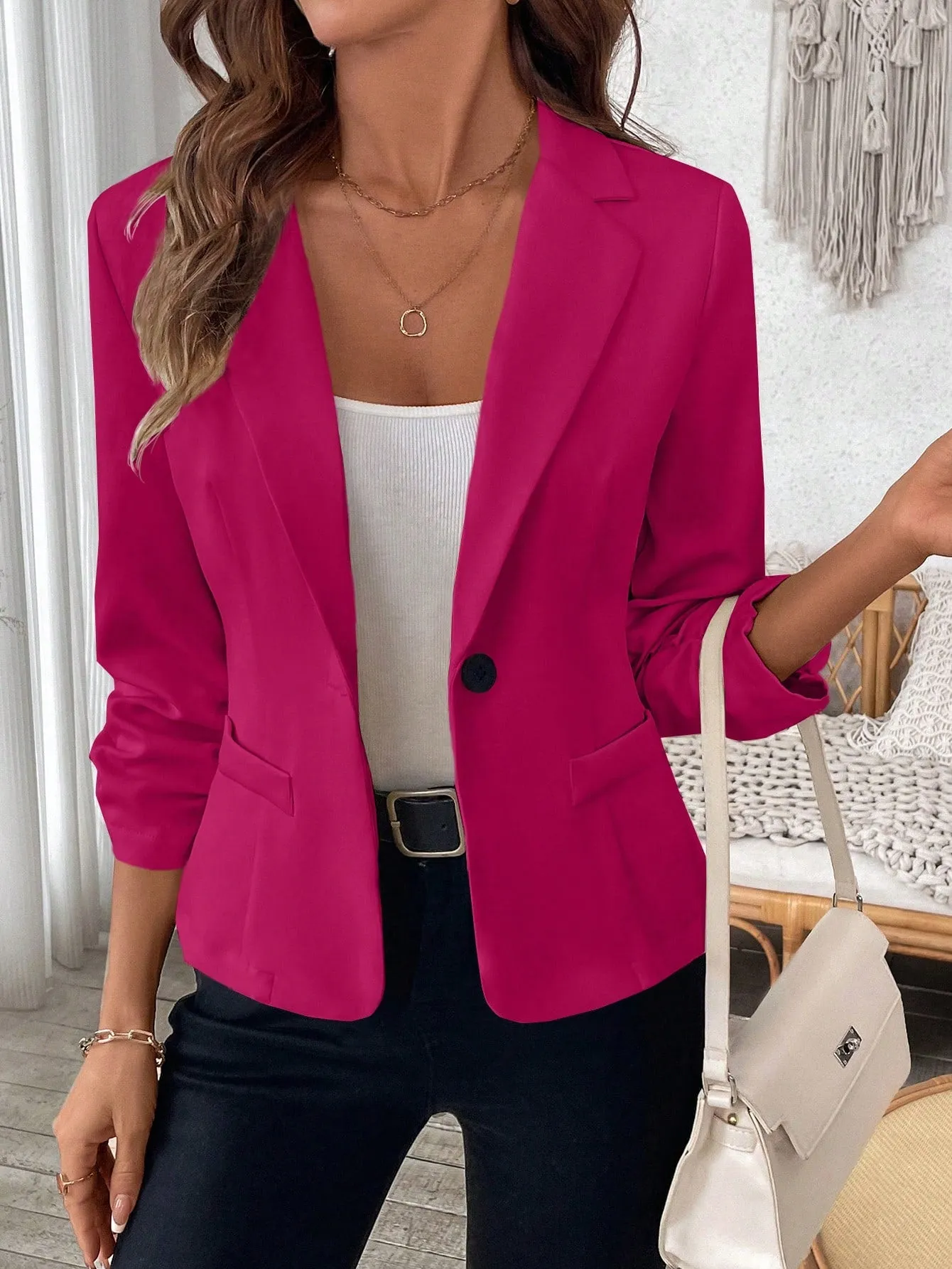 Cherry Vibes Blazer de puño fruncido para mujeres en