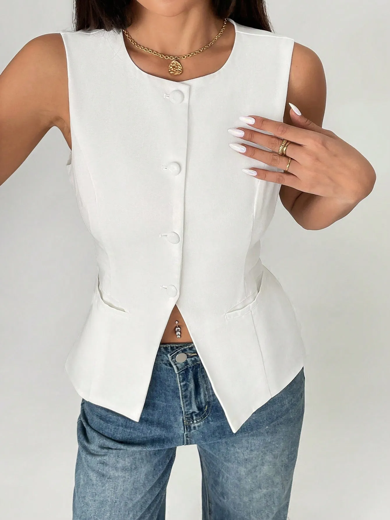 Cherry Vibes: Chaleco Blazer con Cuello Redondo en