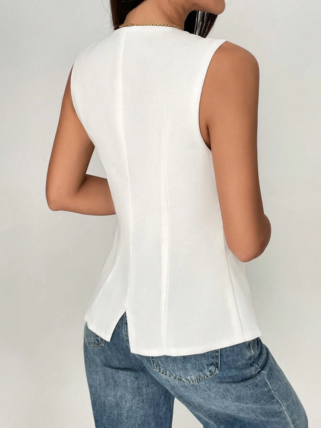 Cherry Vibes: Chaleco Blazer con Cuello Redondo en