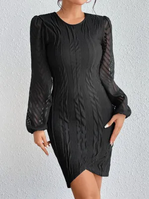 Chevron Sleeve Slim Fit Dress with Asymmetrical Hemline