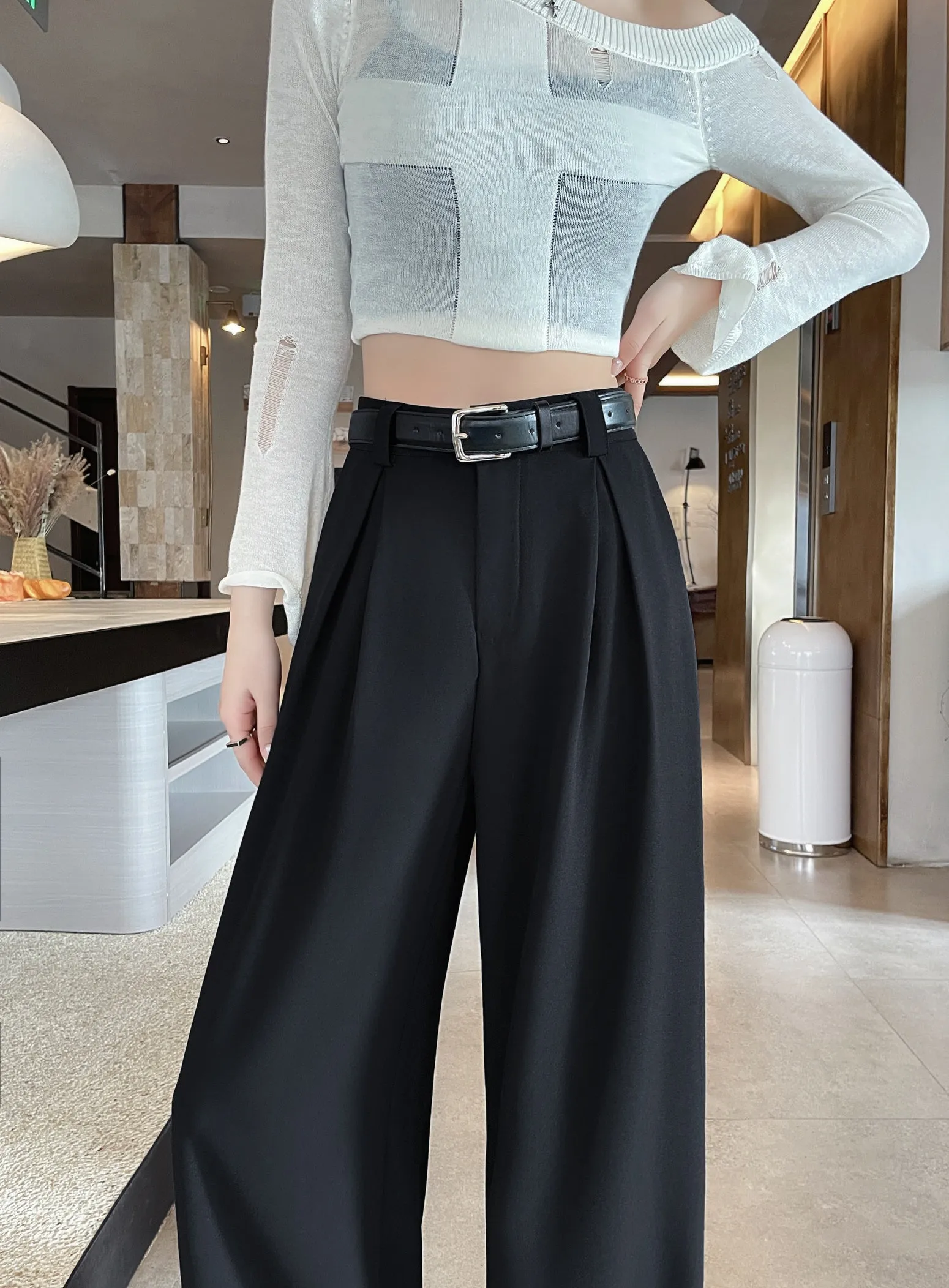 Chic and Breathable Wide Leg Trousers for Women's Casual Look
