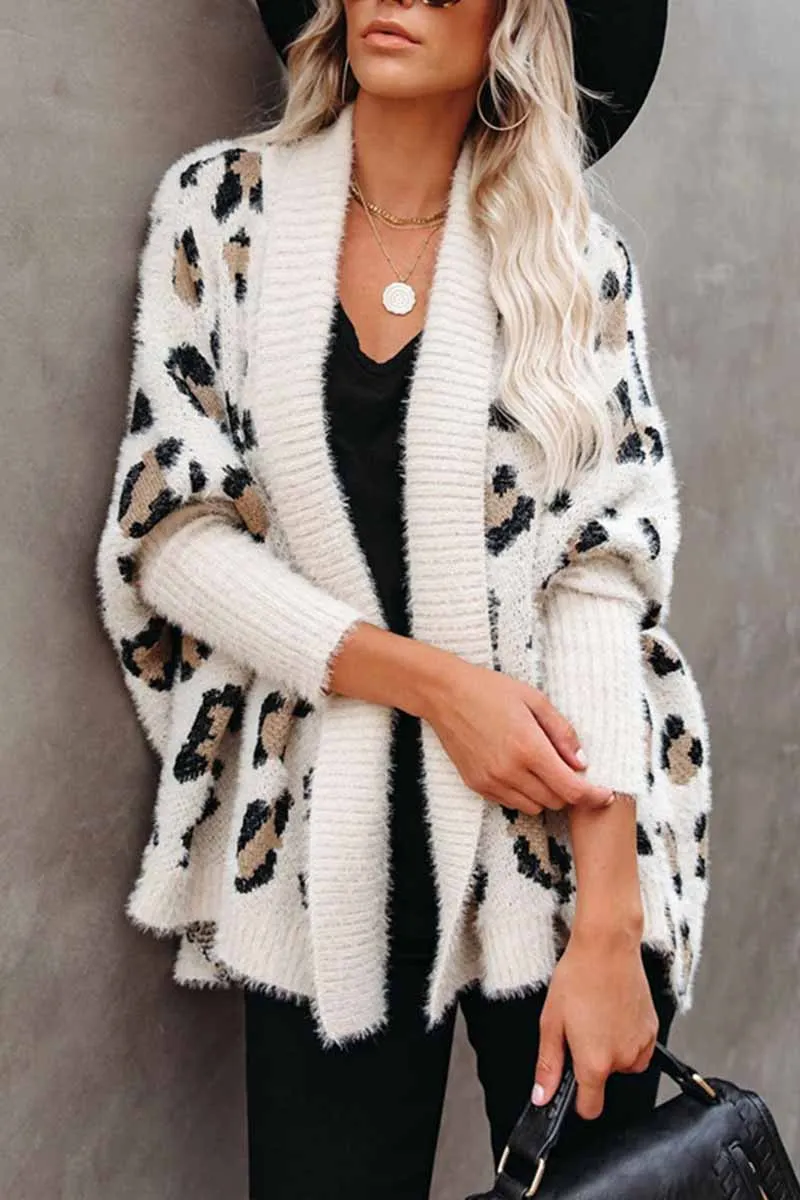 Chicindress White Leopard Knit Cardigan