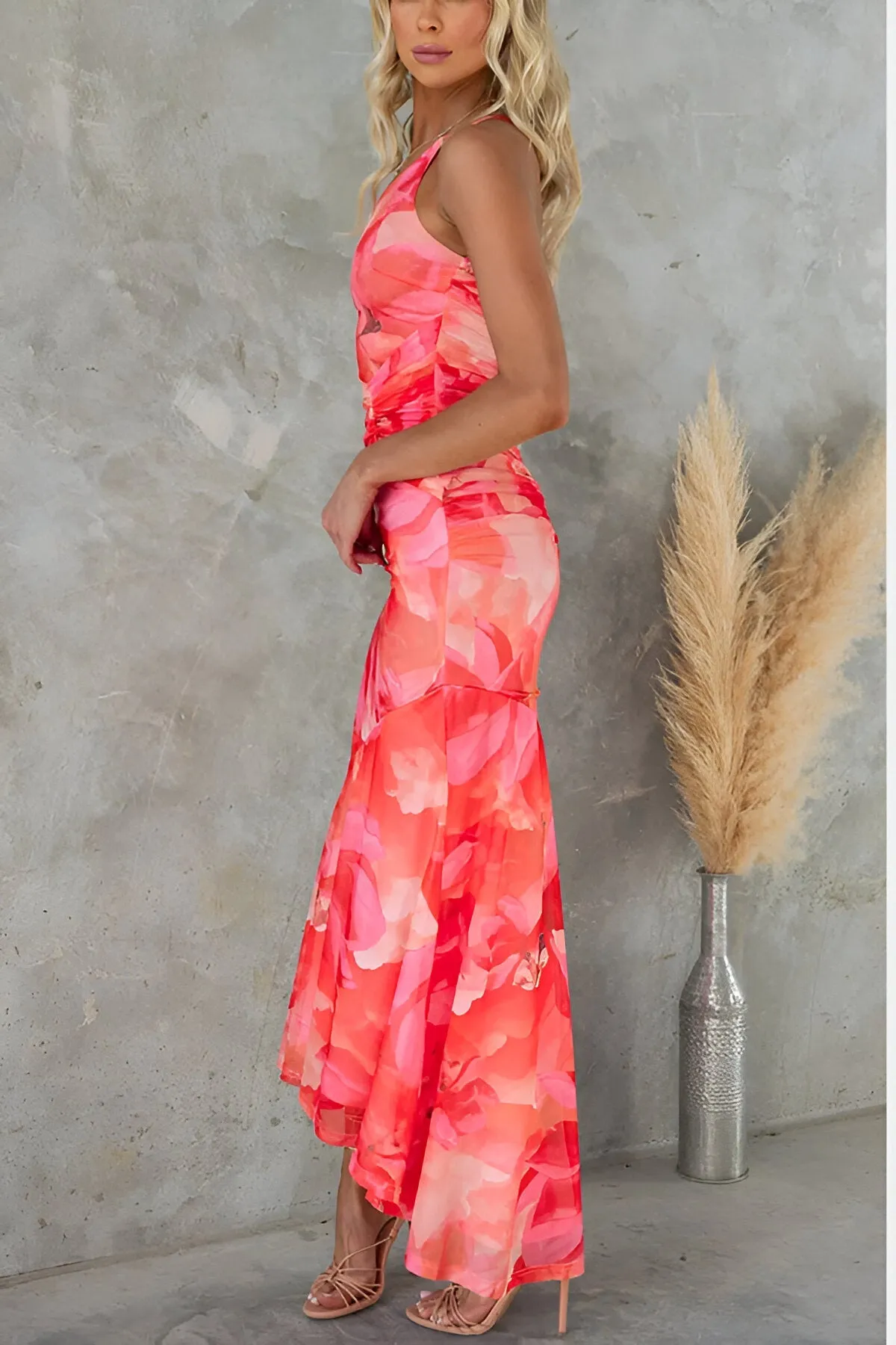 Ciara - Asymmetrical Floral Midi Dress