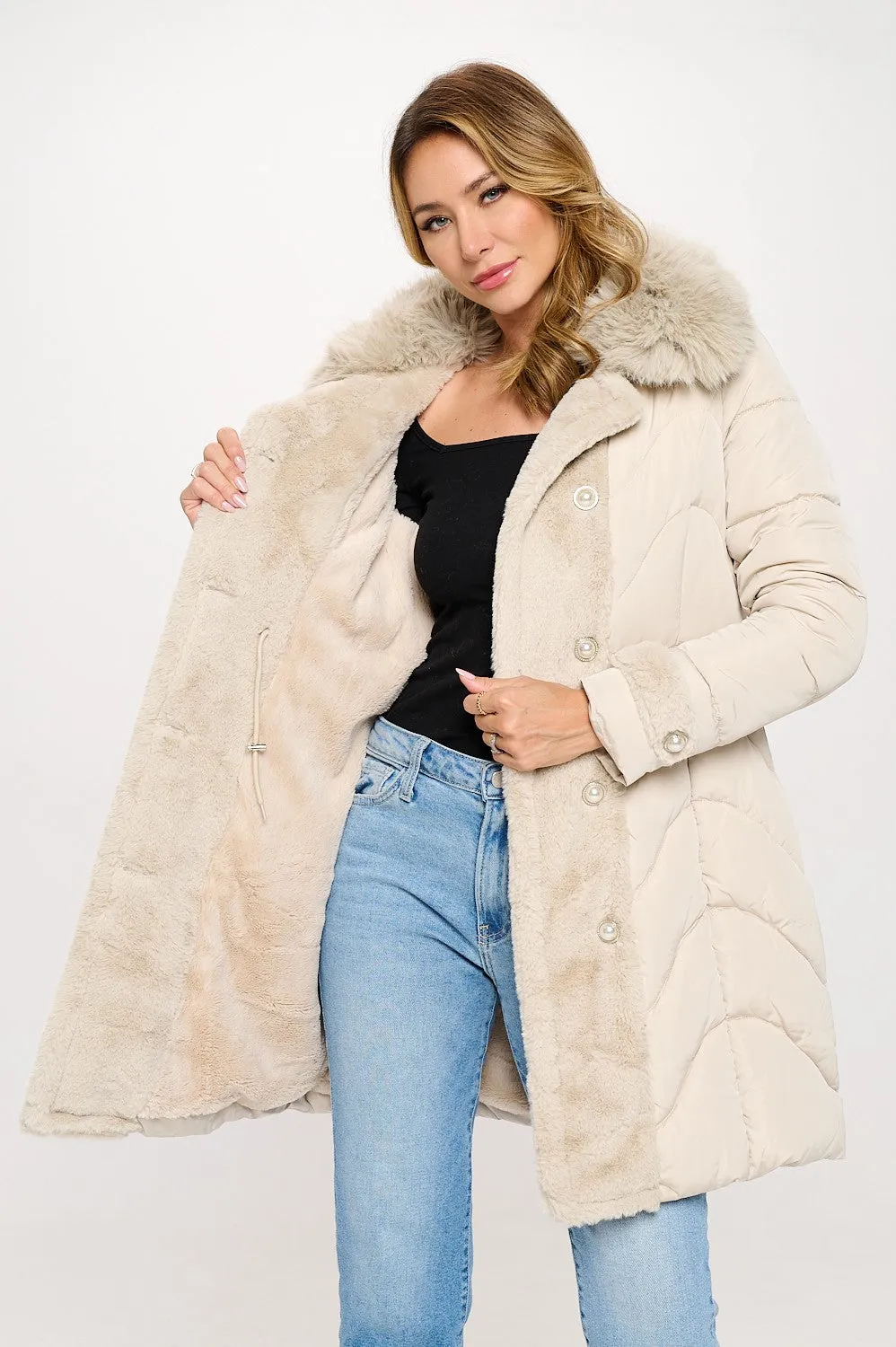 Coquette Puffer Coat - Cream