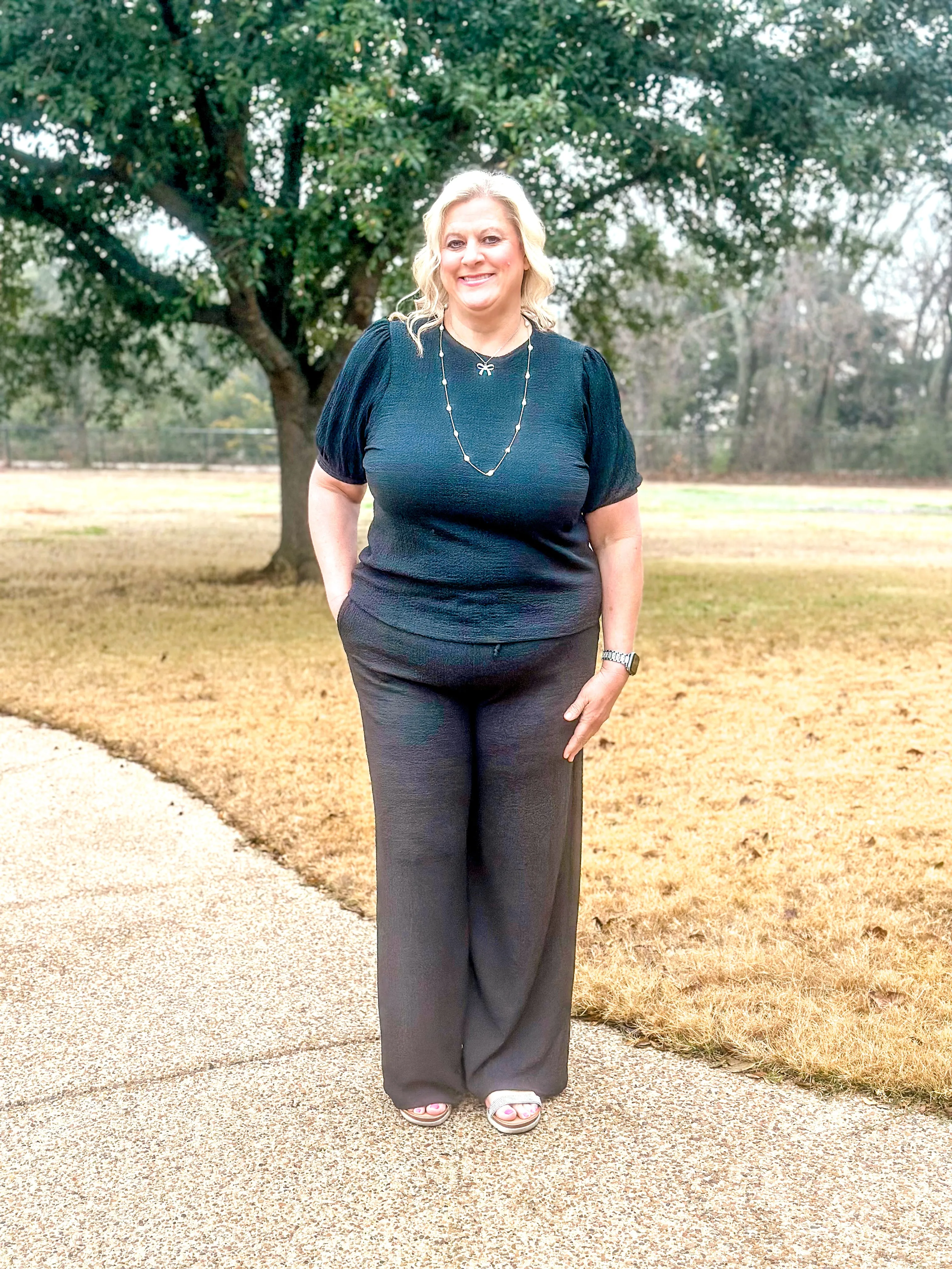 CRINKLE WIDE LEGGED BOTTOMS W/TIE