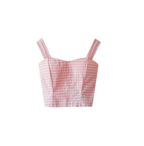 Cute Crop Top Women Plaid Floral Cropped Feminino Tank Top White Cami Short Tops Vest Summer Dill Top Cropped Women Mothers Cami