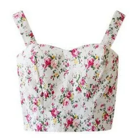 Cute Crop Top Women Plaid Floral Cropped Feminino Tank Top White Cami Short Tops Vest Summer Dill Top Cropped Women Mothers Cami