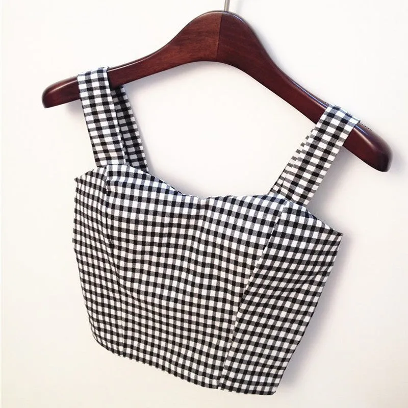 Cute Crop Top Women Plaid Floral Cropped Feminino Tank Top White Cami Short Tops Vest Summer Dill Top Cropped Women Mothers Cami
