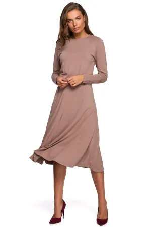 Day dress Viscose Elegant Casual Gathered Waist Long Sleeve Asymmetrical Midi Dress